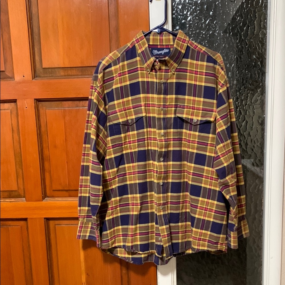 Wrangler Men's Plaid Button-up Shirt - Yellow and Blue